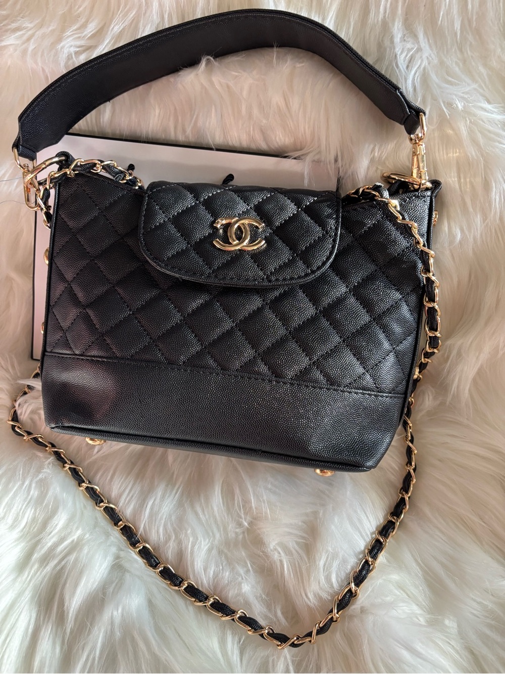 CC Beauty Quilted Makeup Dual Strap Handbag with Gold-tone Hardware
